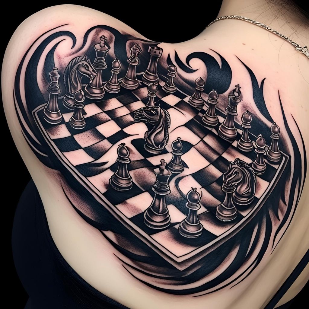 Blackwork Chess Tattoo