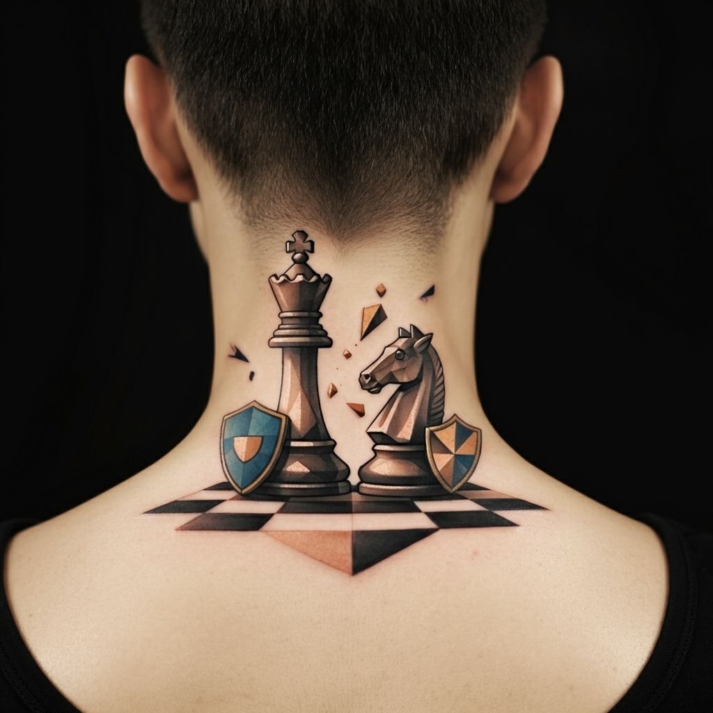 Chess Pieces in Battle Tattoo