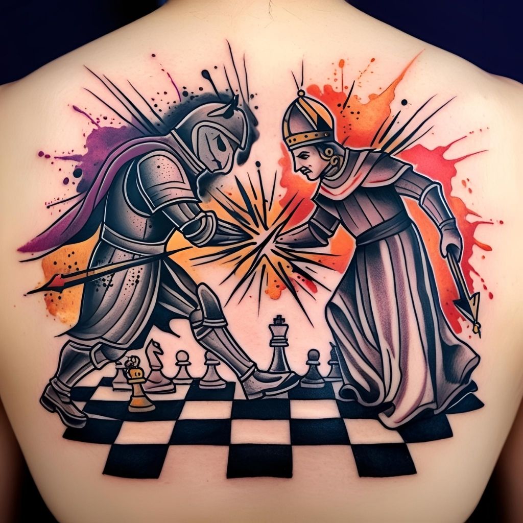 Chess Pieces in Battle Tattoo