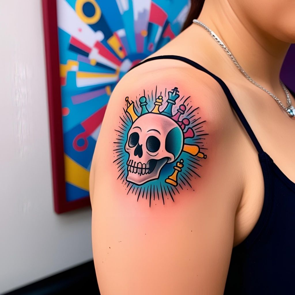 Skull and Chess Tattoo