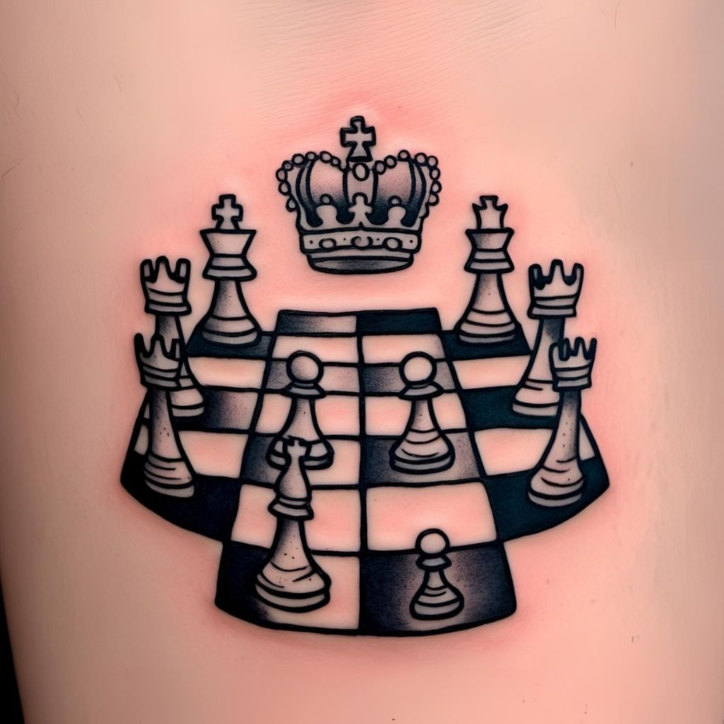 Chess Pieces with Crown Tattoo