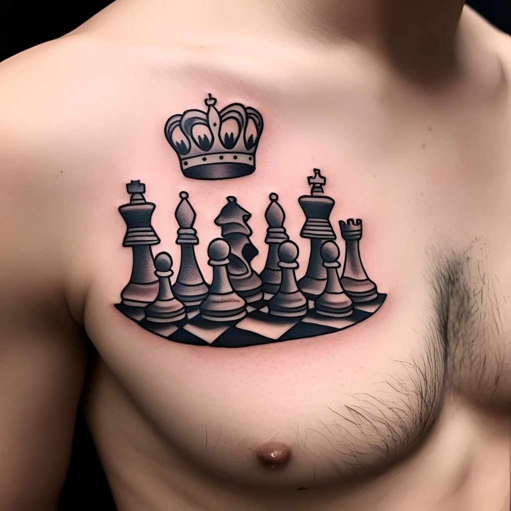 Chess Pieces with Crown Tattoo