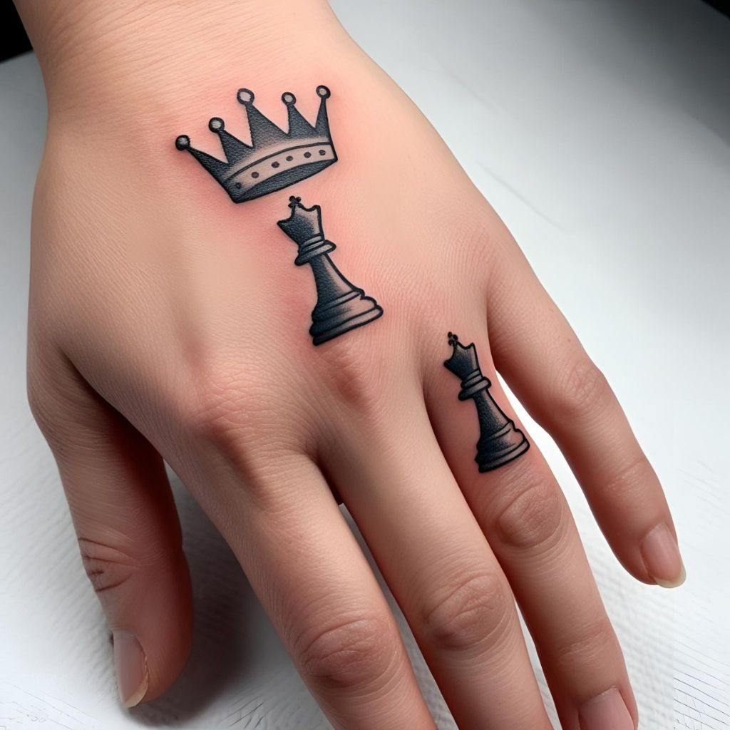 Chess Pieces with Crown Tattoo