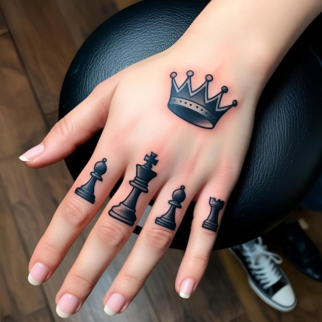 Chess Pieces with Crown Tattoo