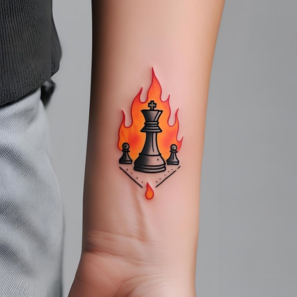 Flaming Chess Piece Tattoo