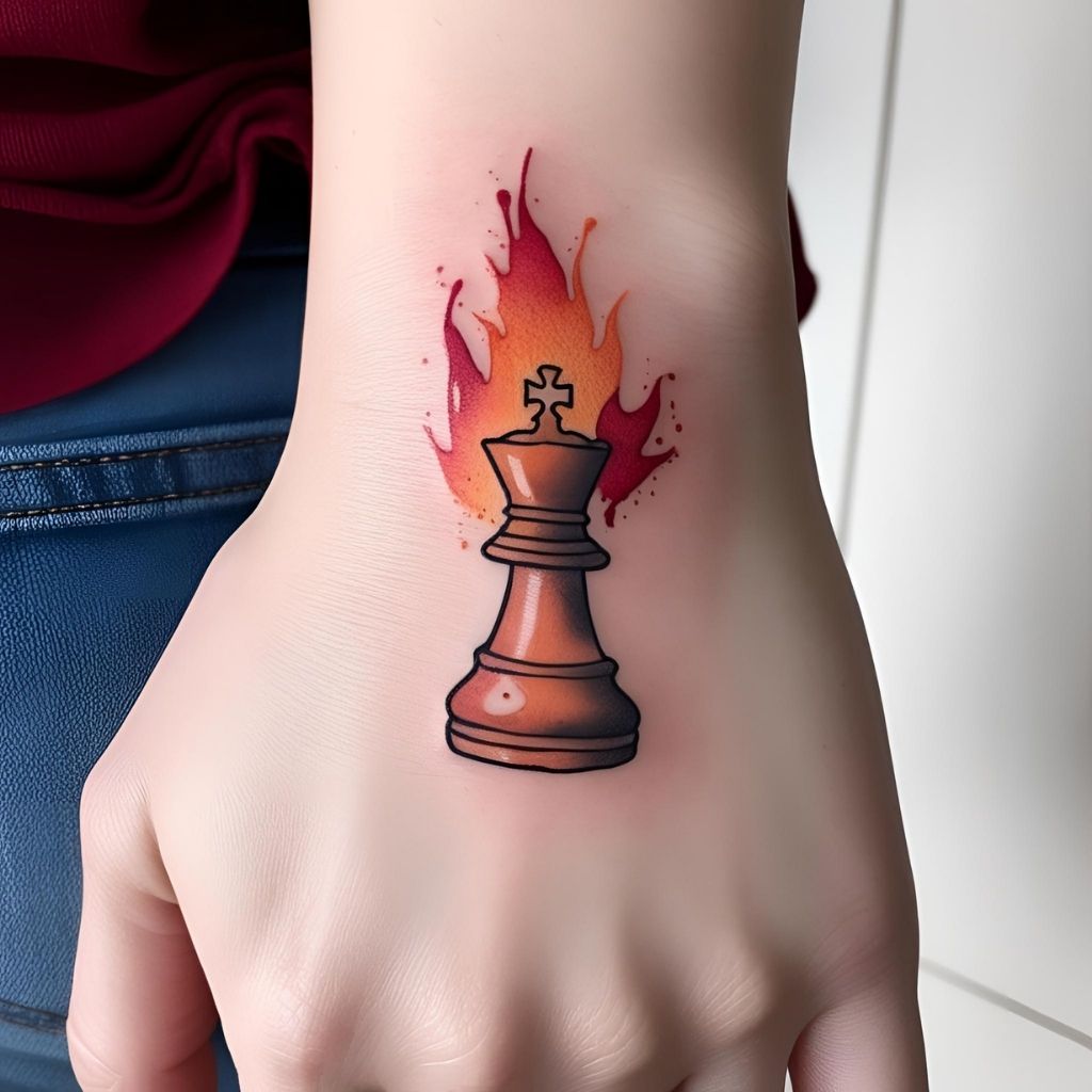 Flaming Chess Piece Tattoo