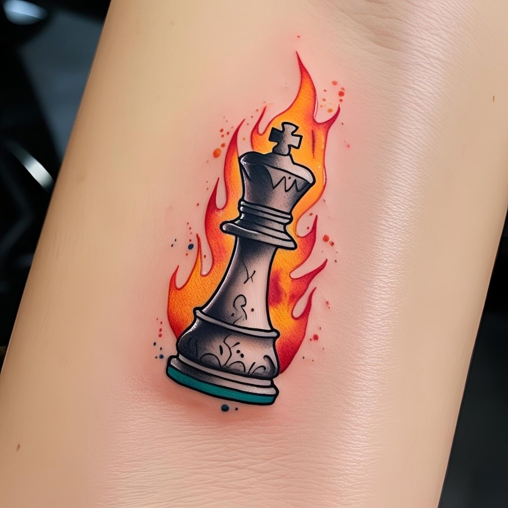 Flaming Chess Piece Tattoo