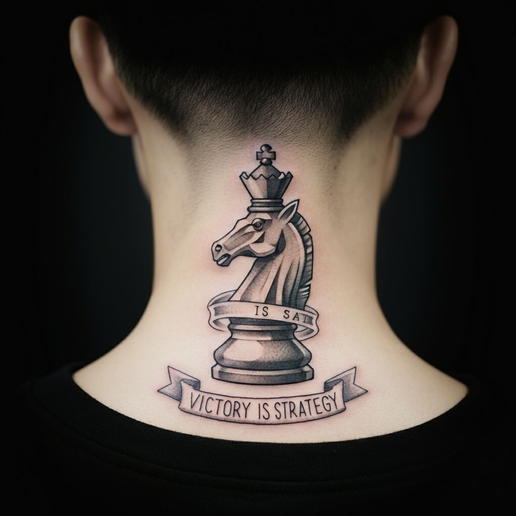 Chess Piece with Quote Tattoo