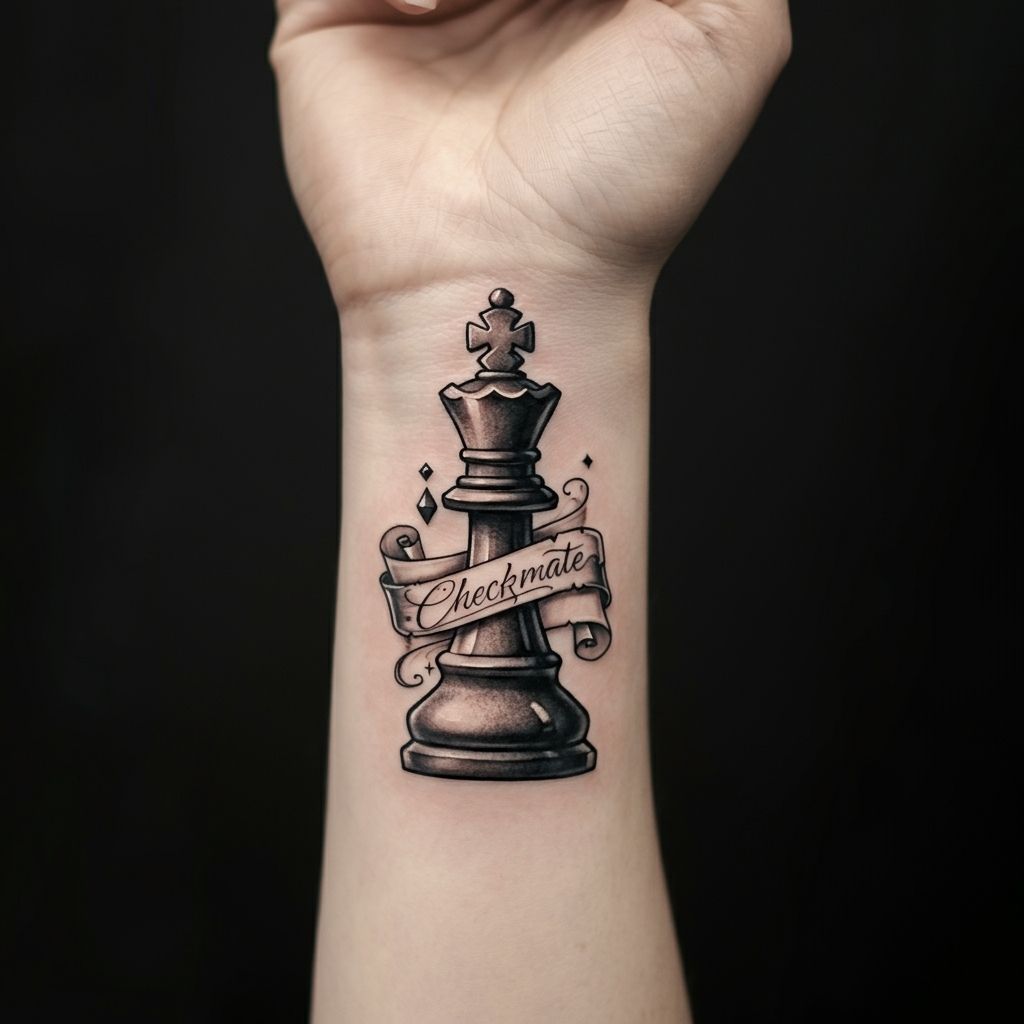 Chess Piece with Quote Tattoo