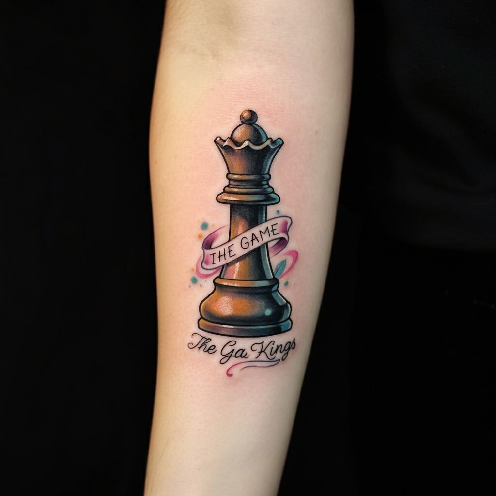 Chess Piece with Quote Tattoo